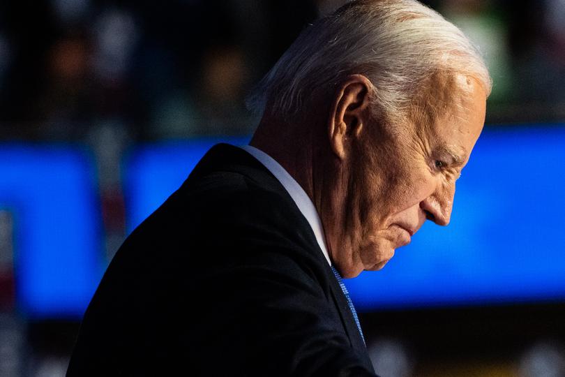 Biden holds back tears during the first day of the Democratic National Convention in Chicago on Aug. 19. 