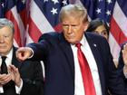 WEST PALM BEACH, FLORIDA - NOVEMBER 06:  Republican presidential nominee, former U.S. President Donald Trump gestures on stage during an election night event at the Palm Beach Convention Center on November 06, 2024 in West Palm Beach, Florida. Americans cast their ballots today in the presidential race between Republican nominee former President Donald Trump and Vice President Kamala Harris, as well as multiple state elections that will determine the balance of power in Congress.   (Photo by Win McNamee/Getty Images)