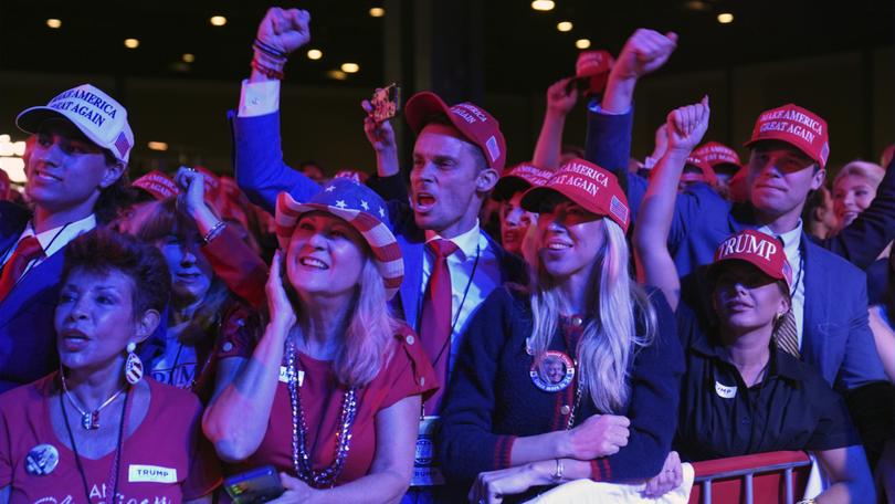 Supporters attend an election night watch party for Donald Trump.