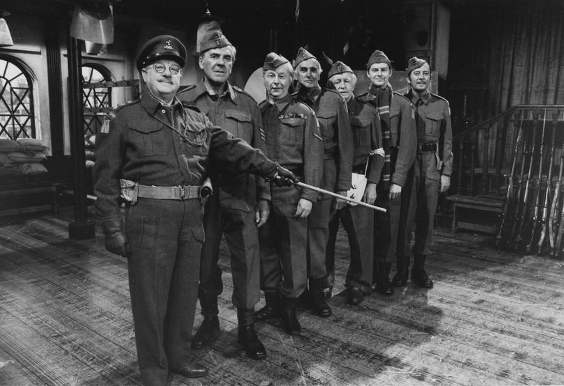 Actors (L-R) Arthur Lowe, John Le Mesurier, Clive Dunn, John Laurie, Arnold Ridley, Ian Lavender and James Beck of the television sitcom 'Dad's Army'.