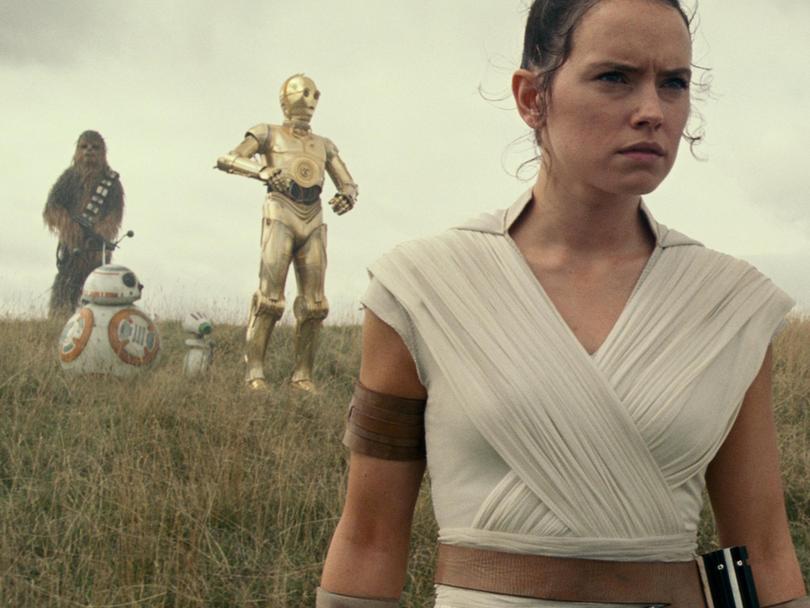 Chewbacca (Joonas Suotamo), BB-8, D-O, C-3PO (Anthony Daniels) and Rey (Daisy Ridley) in Star Wars: The Rise of Skywalker. Industry observers said its box office earnings were "underwhelming". Disney