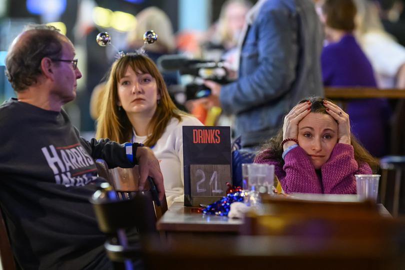 Supporters of Democratic presidential nominee, U.S. Vice President Kamala Harris.