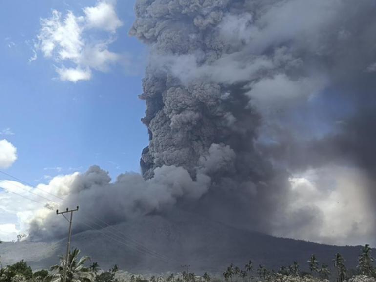 Mount Lewotobi Laki-Laki in Indonesia continues to spew ash and volcanic material high into the air.