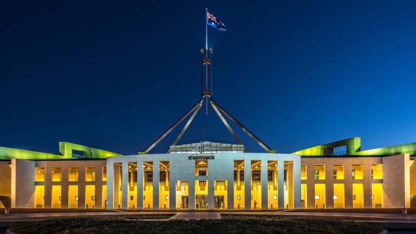 Canberra, Australia - Apr 26, 2018: Parliament House illuminated at night