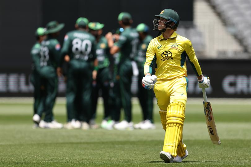 Jake Fraser-McGurk of Australia walks from the field.