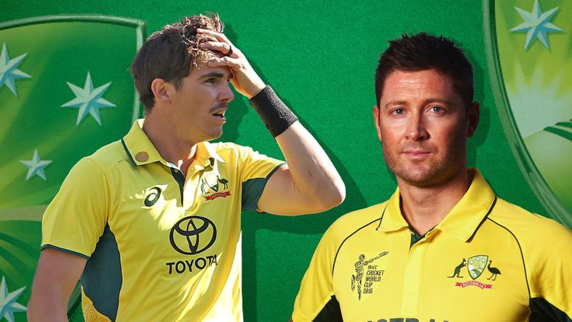 Sean Abbott on Sunday and Michael Clarke in 2015.