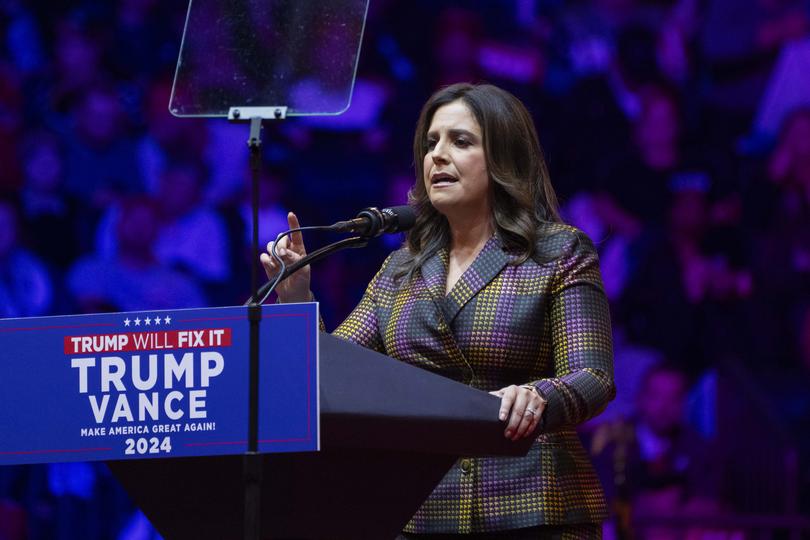 Elise Stefanik (R-N.Y.) campaigns for former President Donald Trump in late October.