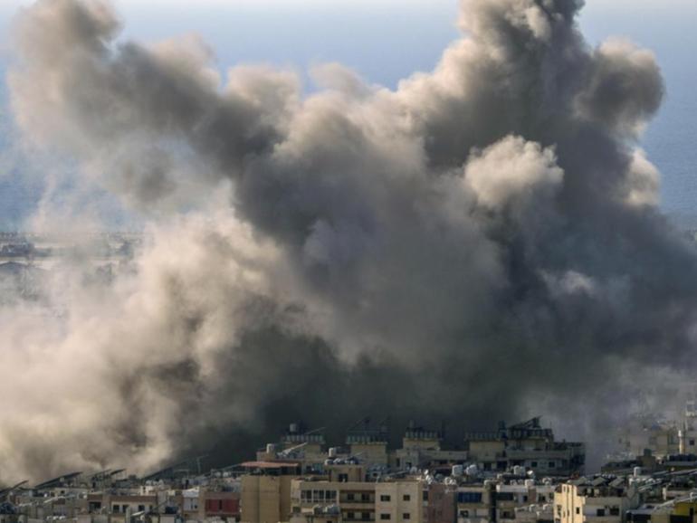 The Israeli army says it has hit Hezbollah sites in the Dahiyeh area of southern Beirut. (AP PHOTO)