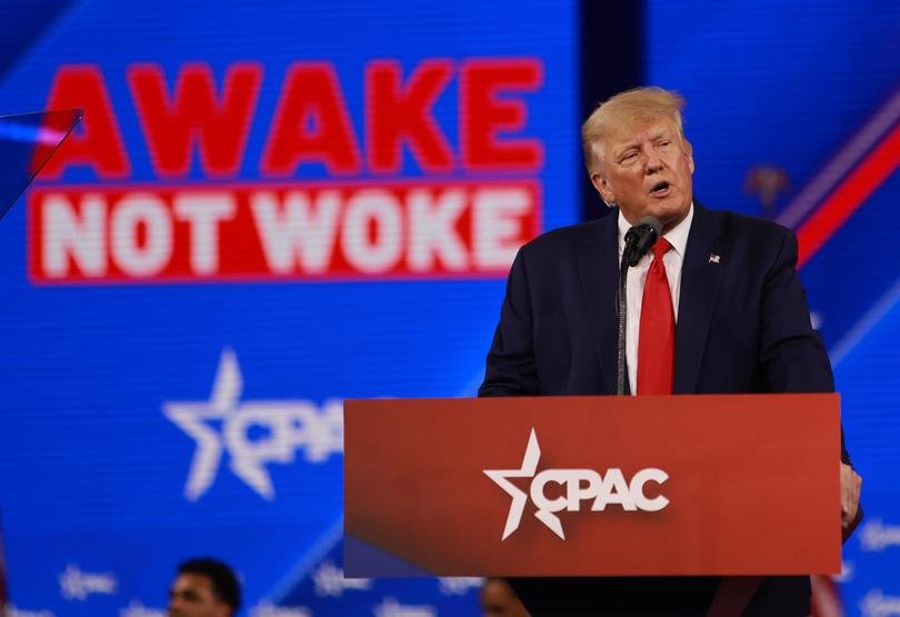 ORLANDO, FLORIDA - FEBRUARY 26:  Former U.S. President Donald Trump speaks during the Conservative Political Action Conference (CPAC) at The Rosen Shingle Creek on February 26, 2022 in Orlando, Florida. CPAC, which began in 1974, is an annual political conference attended by conservative activists and elected officials. (Photo by Joe Raedle/Getty Images)