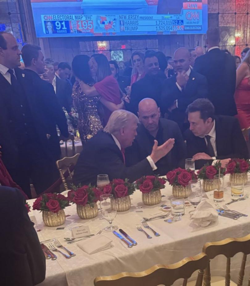 Elon Musk, Donald Trump and Dana White at the election night party in Florida.