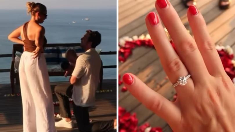 Toby Greene pops the question to Georgia Stirton while on holiday.