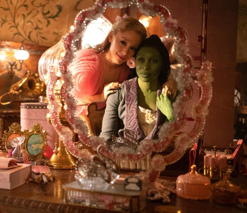 L to R: Ariana Grande is Glinda and Cynthia Erivo is Elphaba in WICKED, directed by Jon M. Chu