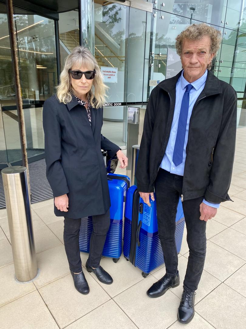 Farmer Phil Lenton and partner Sharelle Gregor outside court after giving evidence to the inquest into the murder of Simone Strobel. Picture: Charles Miranda