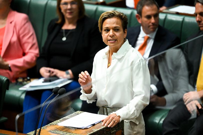 Australian Communications Minister Michelle Rowland speaks during Question Time in the House of Representatives at Parliament House in Canberra, Monday, February 13, 2023. (AAP Image/Lukas Coch) NO ARCHIVING