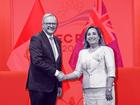 Peruvian President Dina Boluarte meets with Anthony Albanese during in Lima.