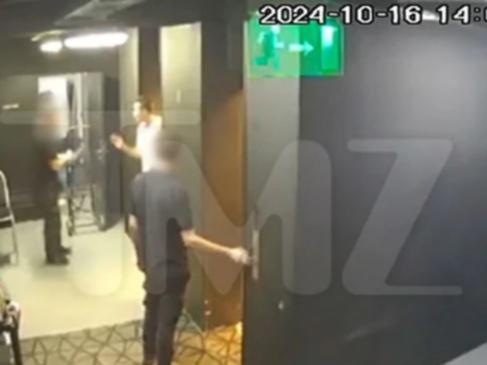 The 31-year-old can be seen stepping out of an elevator into the basement of the hotel he was staying in Buenos Aires.