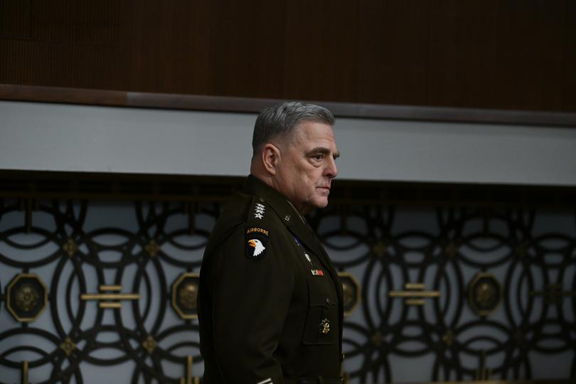 Gen. Mark A. Milley, appearing before the Senate Armed Services Committee for a hearing on President Joe Biden’s budget regarding military spending in 2023, has been the subject of threats by Donald Trump. 