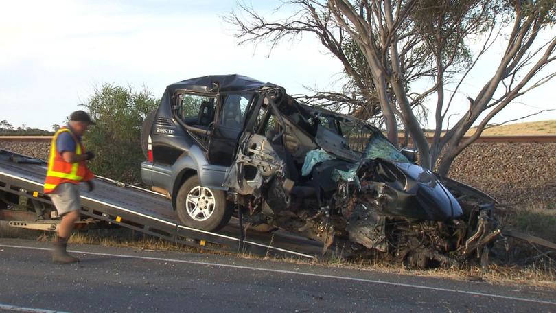 A driver has been seriously injured in a horrific crash that completely destroyed their four-wheel-drive north of Adelaide.