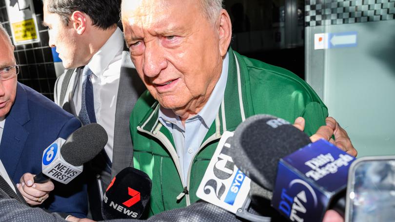 Alan Jones departs the Day St Police Station, in Sydney, Monday, November 18, 2024. Veteran radio broadcaster Alan Jones, 83, has been arrested over indecent assault and sexual touching allegations spanning two decades. (AAP Image/Bianca De Marchi) NO ARCHIVING