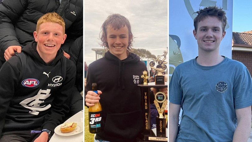 The males who died in a plane crash in eastern Victoria on Saturday. Benny Smith, 16, Dusty Daly, 15, and Luke Smith, 20. Supplied