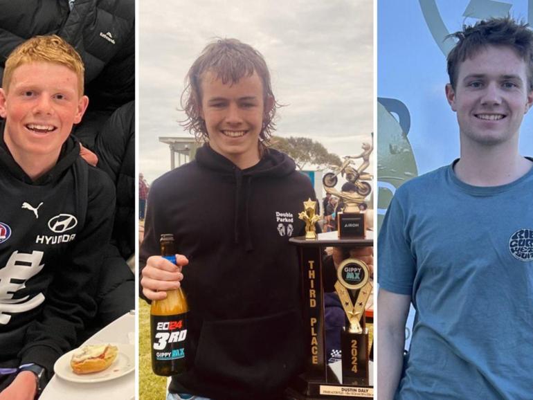 The males who died in a plane crash in eastern Victoria on Saturday. Benny Smith, 16, Dusty Daly, 15, and Luke Smith, 20. Supplied