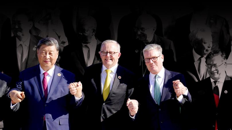 Chinese President Xi Jinping, Australian Prime Minister Anthony Albanese and UK Prime Minister Sir Keir Starmer at the G20.  