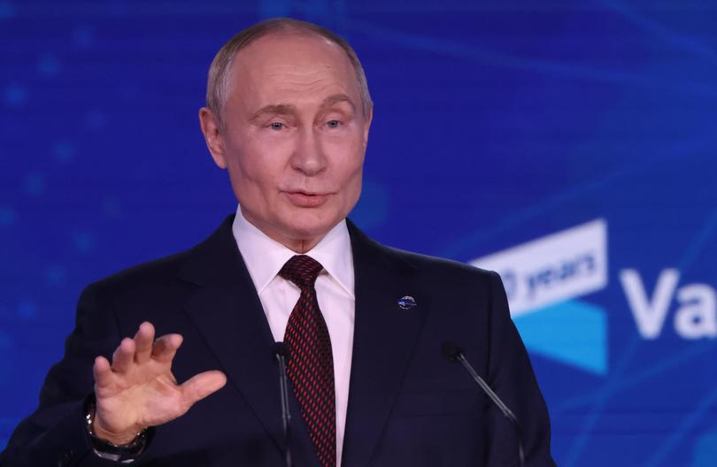  Russian President Vladimir Putin speaks during a plenary session of the Valdai Club on November 7.