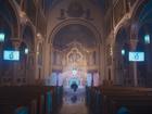 Sabrina Carpenter shot scenes of her 'Feather' music video in the New York City church. IxeJf5IW8B