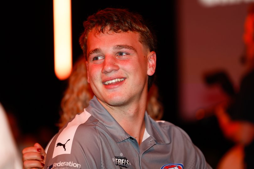 Sam Lalor (GWV Rebels) is seen during the 2024 Telstra AFL Draft at Marvel Stadium.