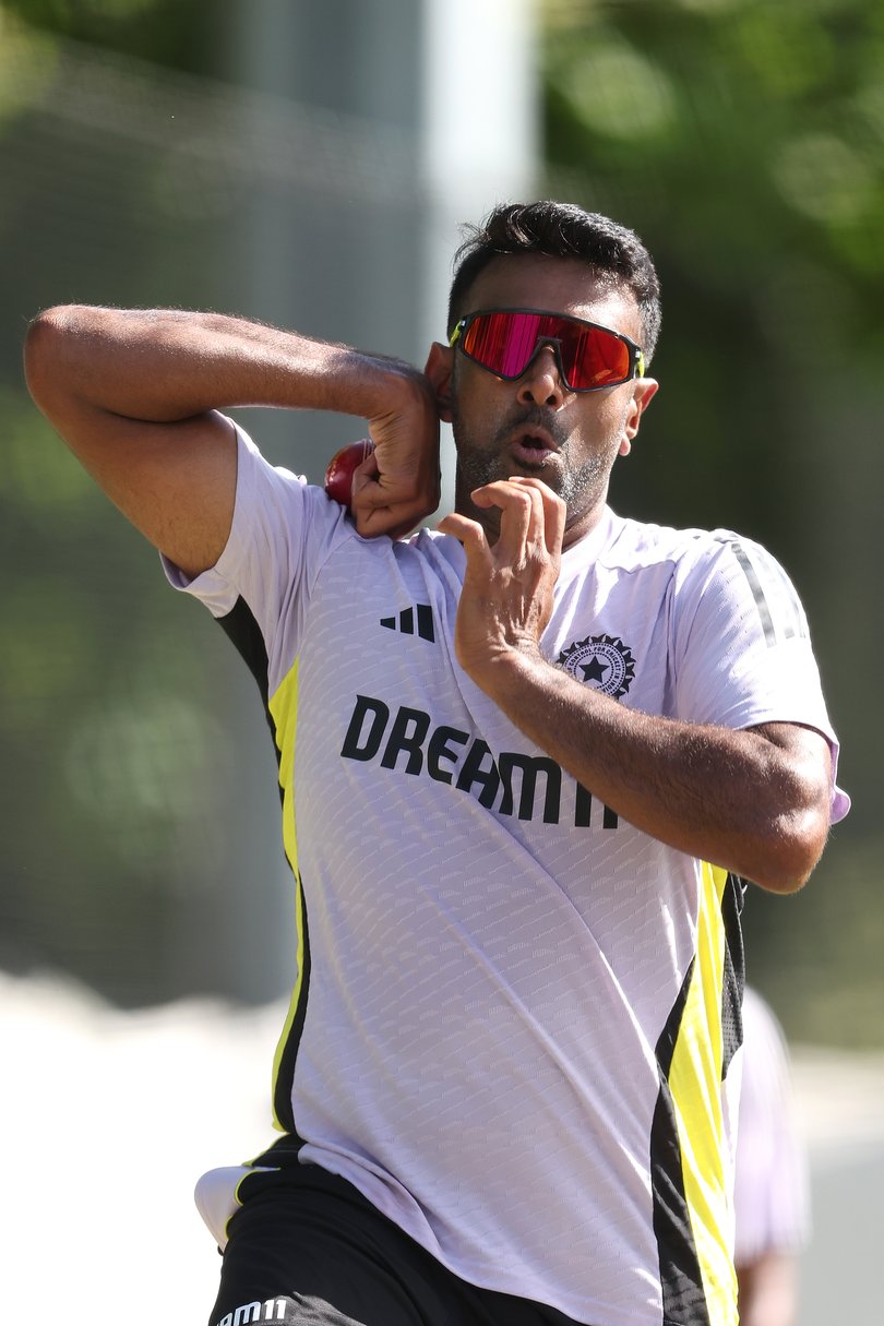 PERTH, AUSTRALIA - NOVEMBER 13: Ravichandran Ashwin of India bowls in the nets during an India Test squad training session at WACA Ground on November 13, 2024 in Perth, Australia. (Photo by Paul Kane/Getty Images)