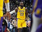 Los Angeles Lakers forward LeBron James reacts as time runs out in the second half of Game 5 of an NBA basketball first-round playoff series against the Denver Nuggets Monday, April 29, 2024, in Denver. (AP Photo/David Zalubowski)