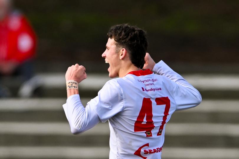 South Fremantle's Jaren Carr celebrates a goal.