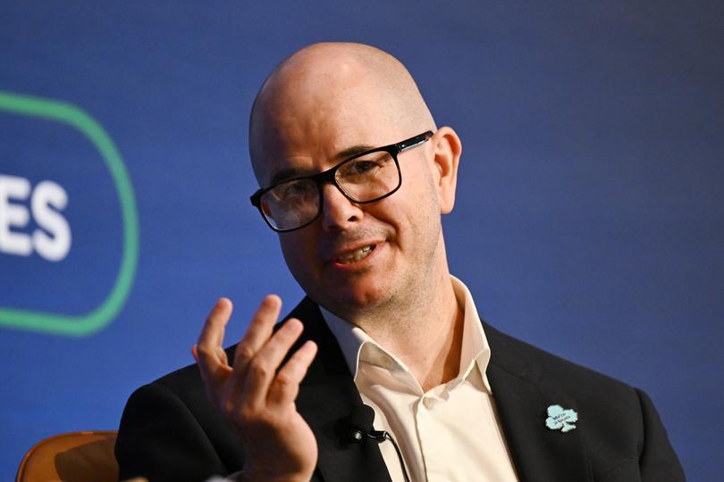 Greg Horan, CEO, Healthscope speaking during the AFR Workforce Summit at the Hilton in Sydney, Monday, February 12, 2024. (AAP Image/Dean Lewins) NO ARCHIVING