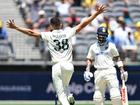 Josh Hazlewood celebrates the wicket of Virat Kohli.