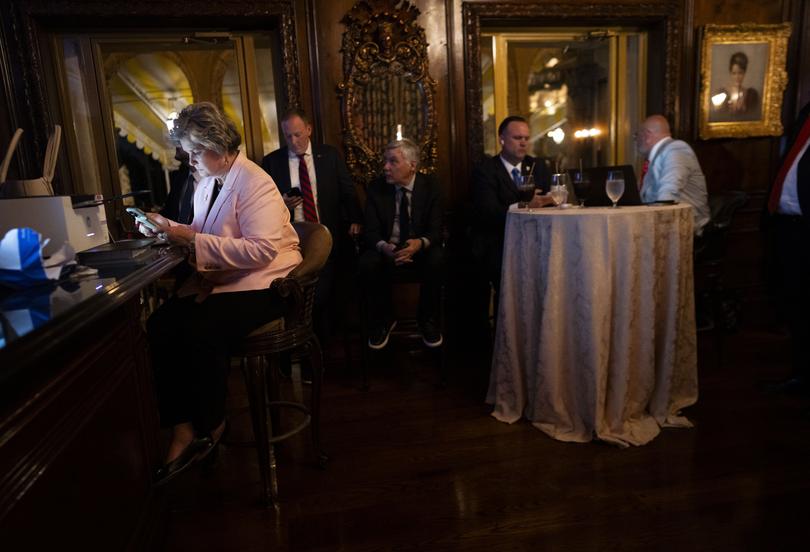 Susie Wiles, left, Donald Trump’s co-campaign manager, monitors Super Tuesday primary returns at Mar-a-Lago, the former president’s residence in Palm Beach back in March.