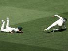 Marnus Labuschagne and Nathan McSweeney combined to take a great catch.