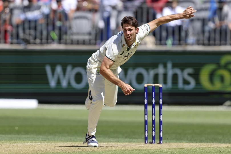 Mitch Marsh bowled three overs in the middle session on Saturday.