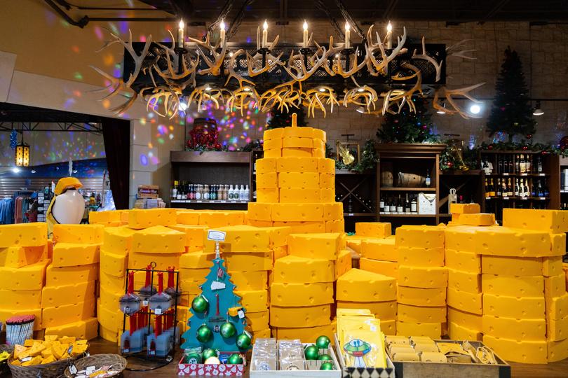 Souvenirs for sale include Wisconsin’s famous cheese hats.