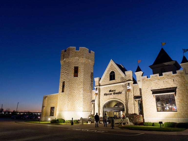 The exterior of the store was inspired by castles in Europe. 