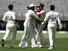 Mohammed Siraj celebrates after taking the wicket of of Usman Khawaja.