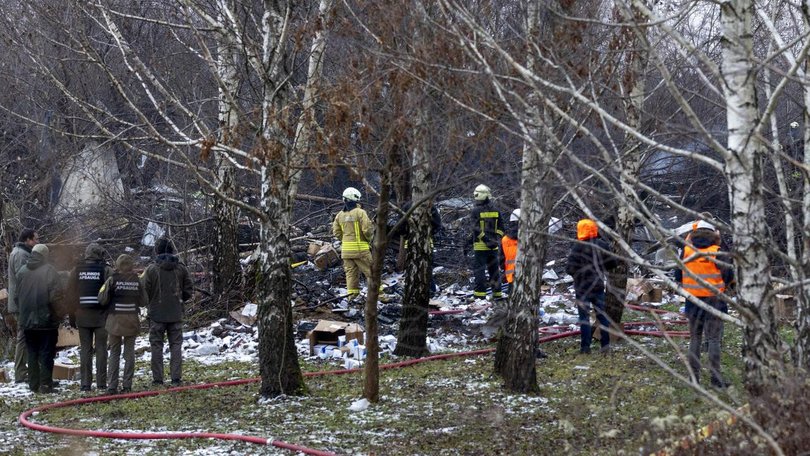 Emergency services rushed to the scene where a cargo plane crashed before landing in Vilnius.