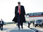 Donald Trump arrives for a campaign rally at Kinston Regional Jetport on November 03, 2024 in Kinston, North Carolina. 