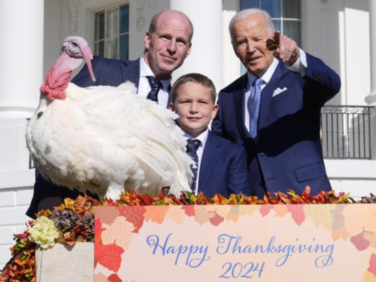 President Joe Biden has greeted National Turkey Federation chair John Zimmerman and his son Grant at the White House