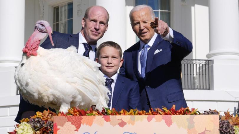 President Joe Biden has greeted National Turkey Federation chair John Zimmerman and his son Grant at the White House