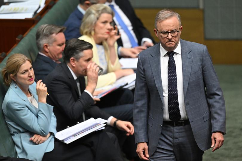 Australian Prime Minister Anthony Albanese reacts during Question Time at Parliament House in Canberra, Tuesday, November 26, 2024. 