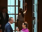 Independent Senator Lidia Thorpe walks out after throwing papers at One Nation leader Pauline Hanson.