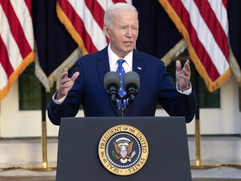 US President Joe Biden delivers remarks in the Rose Garden of the White House in Washington after Israel and Lebanon accepted ceasefire deal on November 26, 2024.