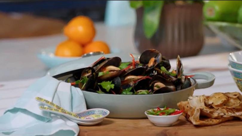 Better Homes and Garden chef Clarissa Feildel's asian style mussels with roti.