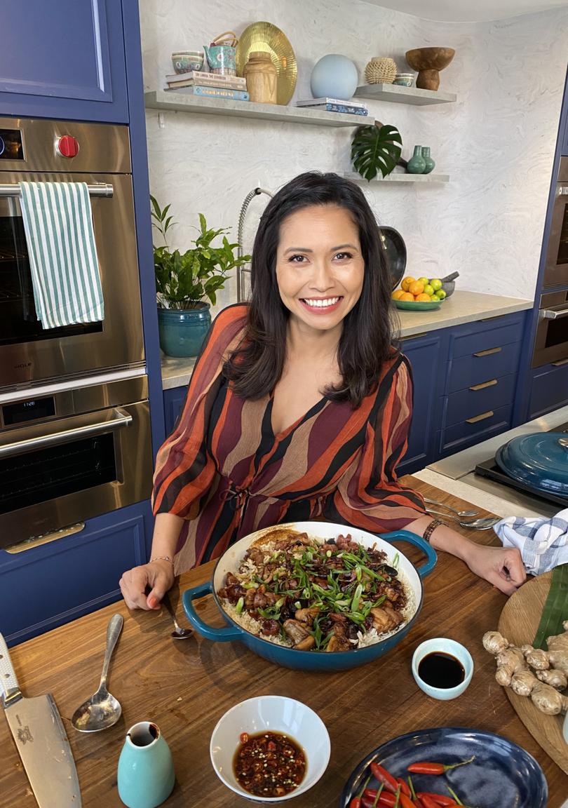 Better and Homes Gardens chef Clarissa Feildel prepares claypot chicken.