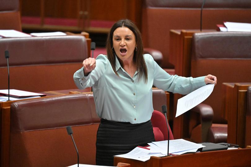 Independent Senator Jacqui Lambie during debate in the Senate chamber at Parliament House in Canberra, Thursday, November 28, 2024.